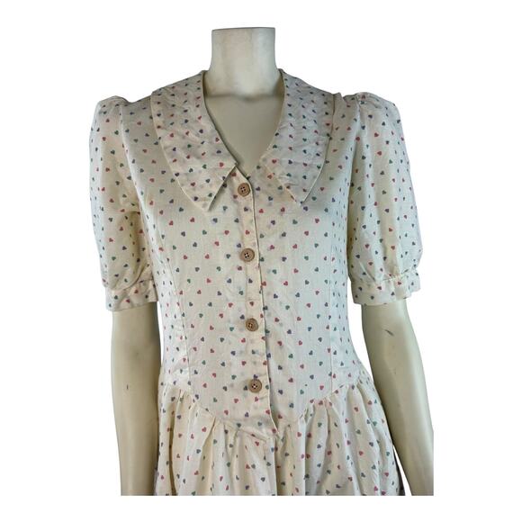 American Vintage Shirt waist dress cream with hearts all over size small - Picture 6 of 11